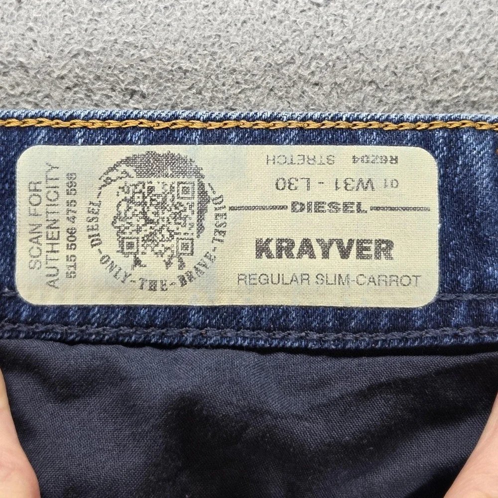 Diesel Jeans Mens 31x30 Blue‎ Krayver Regular Slim Carrot Thrashed R6DZ4